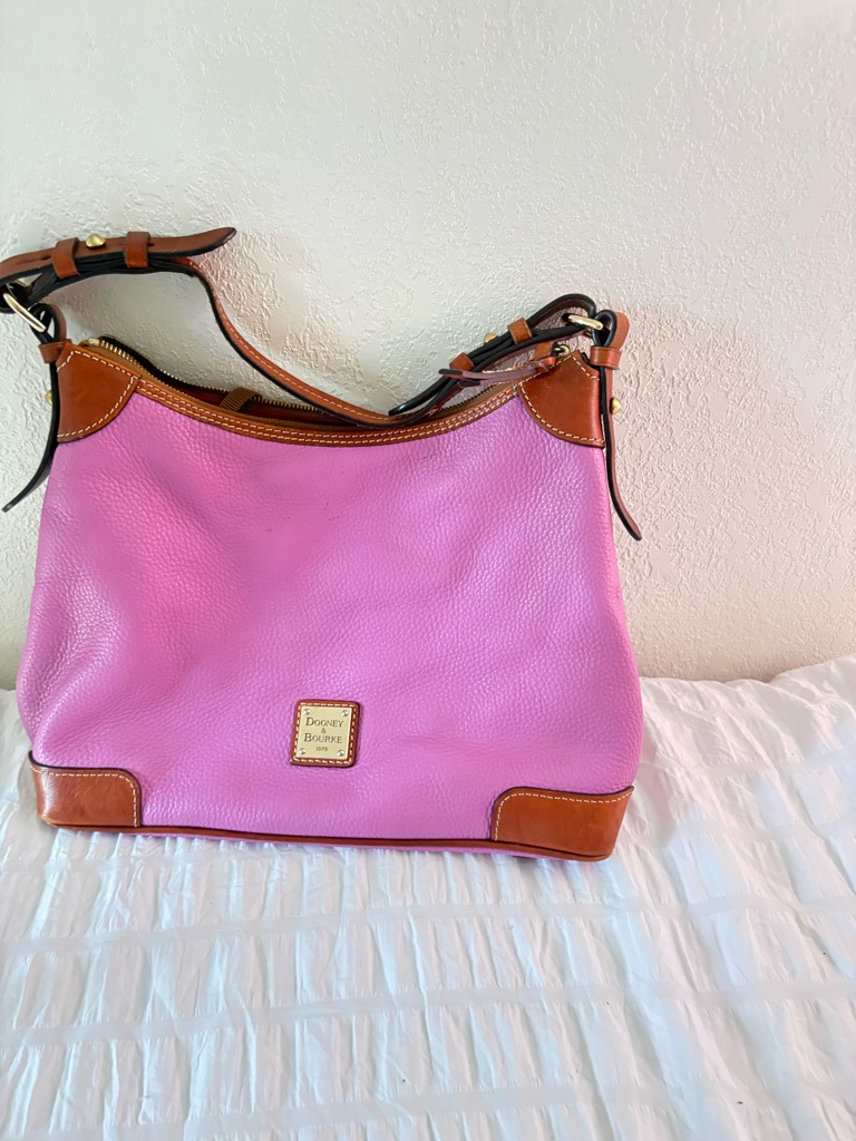 Dooney & Bourke Pink Leather Shoulder Bag With Tan Trim